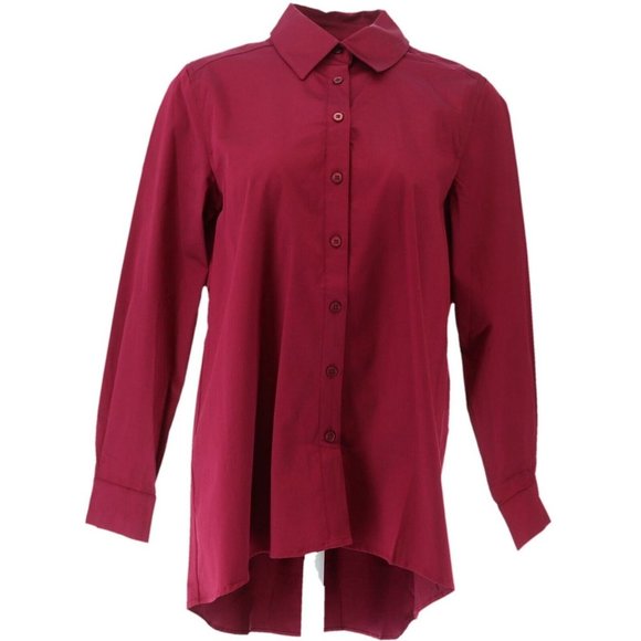 NWT SUSAN GRAVER STRETCH COTTON BUTTON FRONT SHIRT PLACKET BURGUNDY 6 - Picture 1 of 9